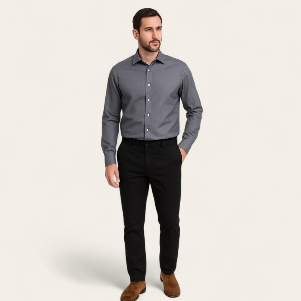 SAKS Fifth Avenue  Black Slim Fit Dress Preppy Office Luxury Acadamia Shirt Mens
